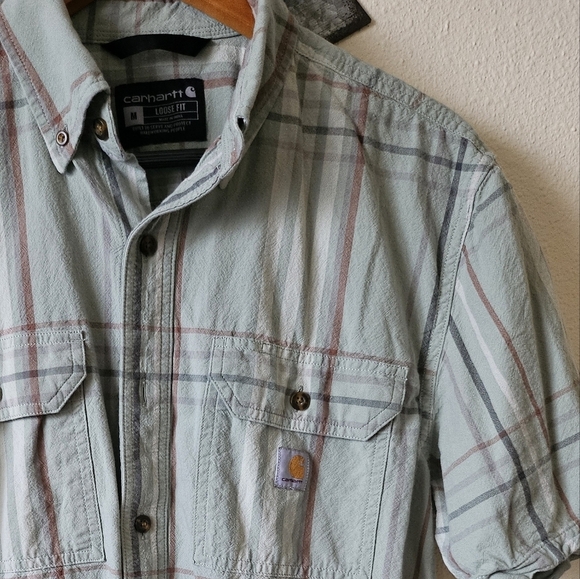 Carhartt Men’s Loose Fit Mid Weight Green Barn Plaid Shirt Workwear Medium. - Picture 1 of 12